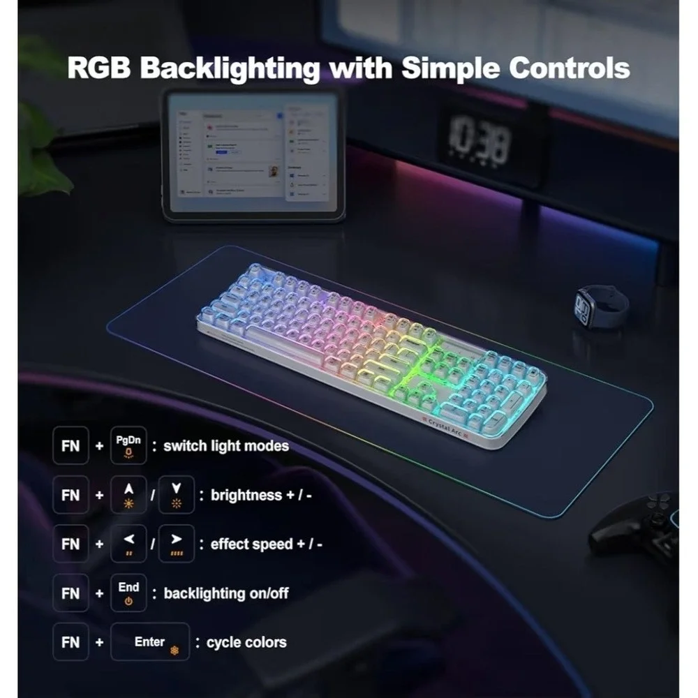 MOFII Wireless RGB Keyboard Tri-Mode Bluetooth/USB-C/2.4G Crystal Jelly Keys